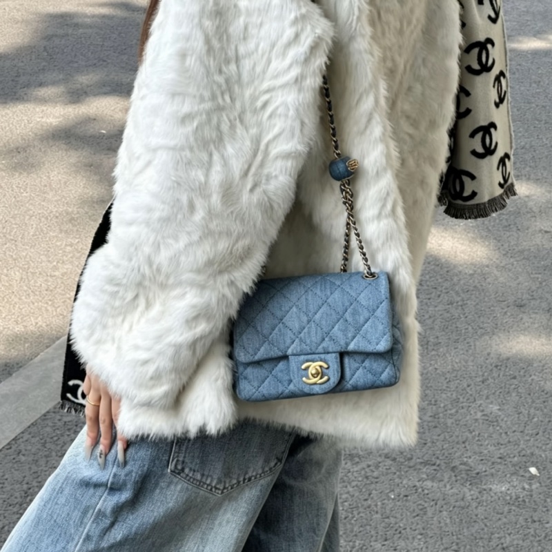 CHANEL香奈兒22C牛仔丹寜金球方胖子芯片款牛仔配色超美百搭-3