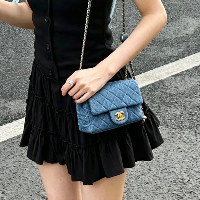 CHANEL香奈兒22C牛仔丹寜金球方胖子芯片款牛仔配色超美百搭-4
