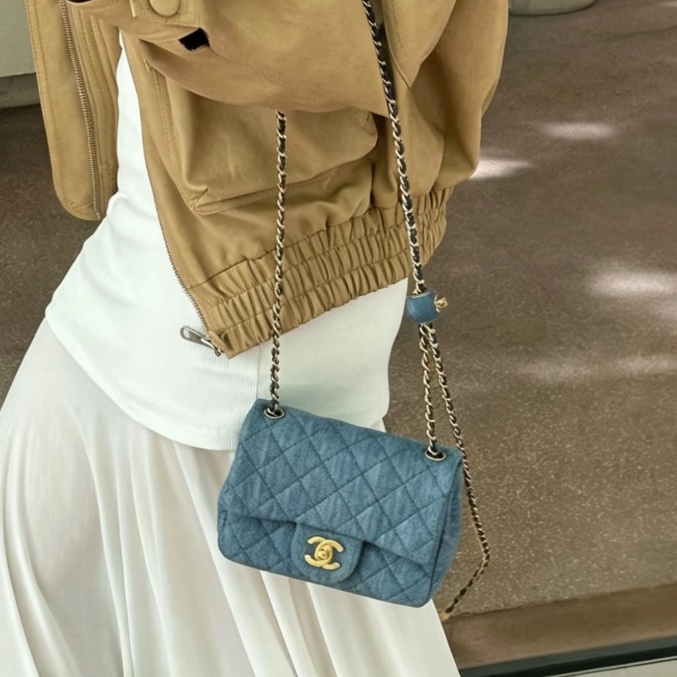 CHANEL香奈兒22C牛仔丹寜金球方胖子芯片款牛仔配色超美百搭-5