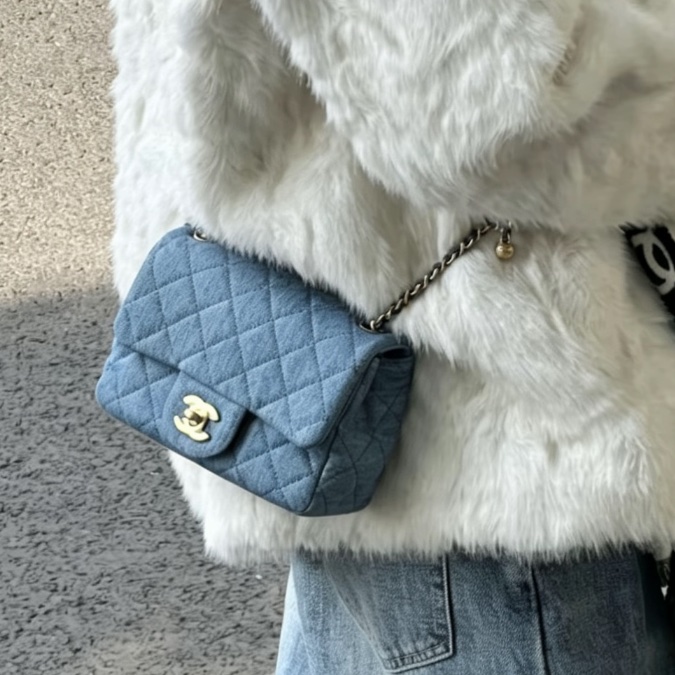 CHANEL香奈兒22C牛仔丹寜金球方胖子芯片款牛仔配色超美百搭-6