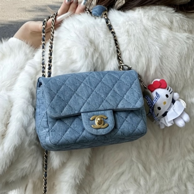 CHANEL香奈兒22C牛仔丹寜金球方胖子芯片款牛仔配色超美百搭-7