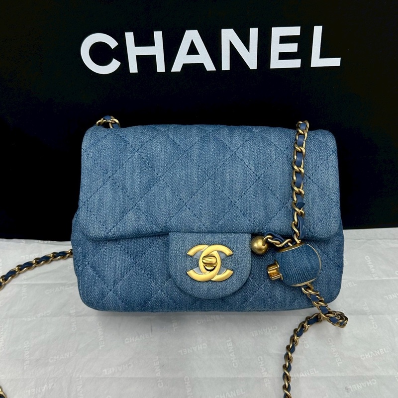 CHANEL香奈兒22C牛仔丹寜金球方胖子芯片款牛仔配色超美百搭-9