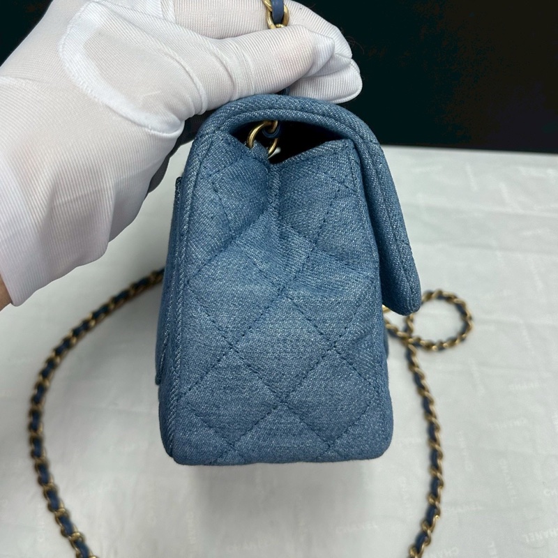 CHANEL香奈兒22C牛仔丹寜金球方胖子芯片款牛仔配色超美百搭-12