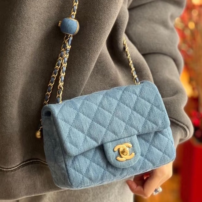 CHANEL香奈兒22C牛仔丹寜金球方胖子芯片款牛仔配色超美百搭-14