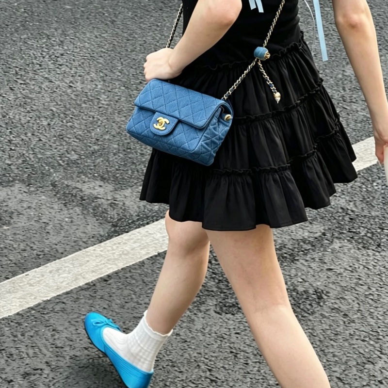 CHANEL香奈兒22C牛仔丹寜金球方胖子芯片款牛仔配色超美百搭-17