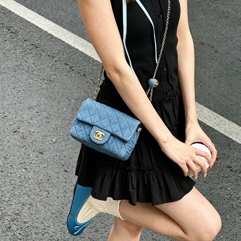 CHANEL香奈兒22C牛仔丹寜金球方胖子芯片款牛仔配色超美百搭-19