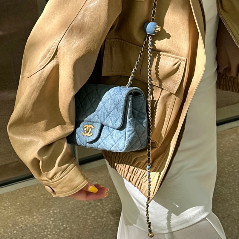 CHANEL香奈兒22C牛仔丹寜金球方胖子芯片款牛仔配色超美百搭-21