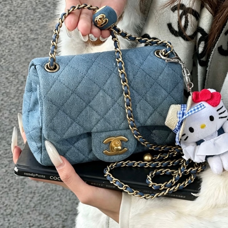 CHANEL香奈兒22C牛仔丹寜金球方胖子芯片款牛仔配色超美百搭-23