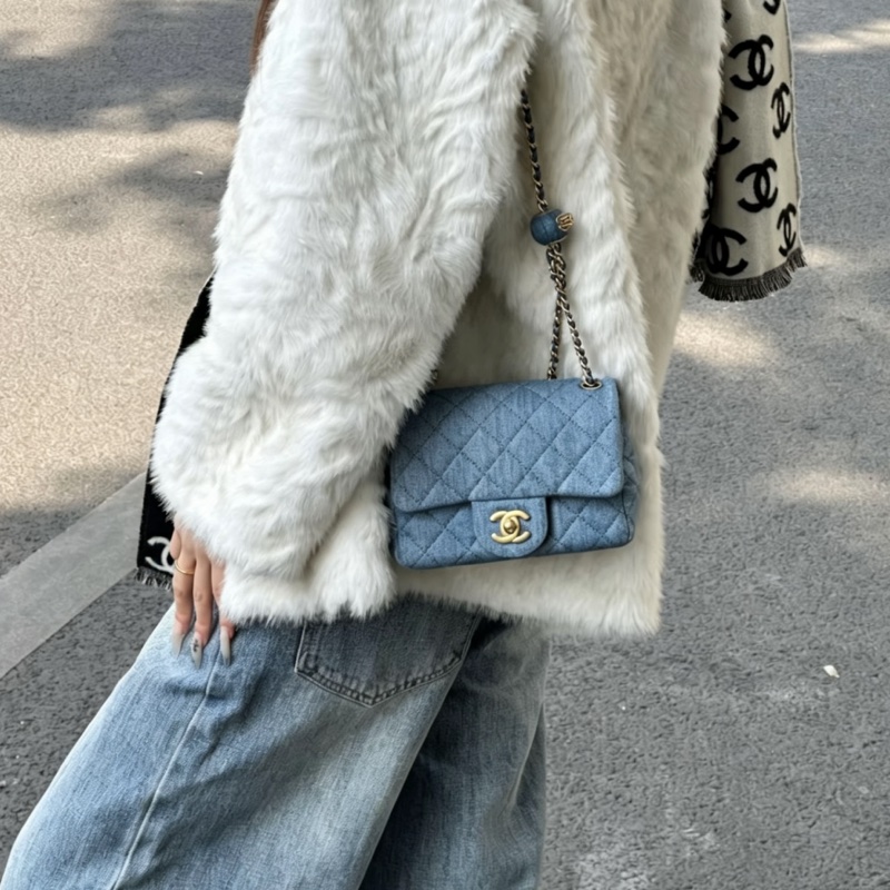 CHANEL香奈兒22C牛仔丹寜金球方胖子芯片款牛仔配色超美百搭-24
