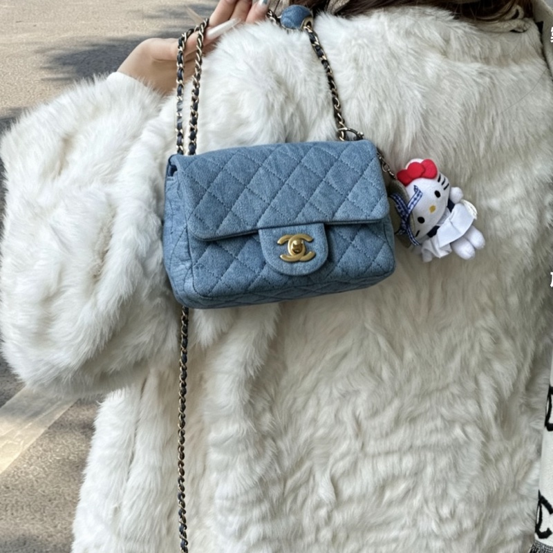 CHANEL香奈兒22C牛仔丹寜金球方胖子芯片款牛仔配色超美百搭-27