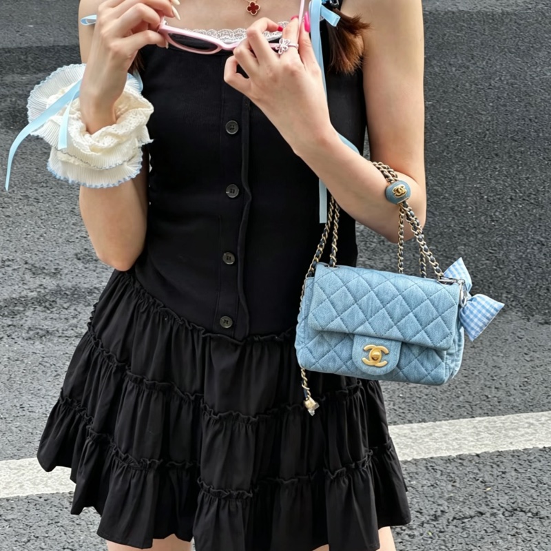 CHANEL香奈兒22C牛仔丹寜金球方胖子芯片款牛仔配色超美百搭-28