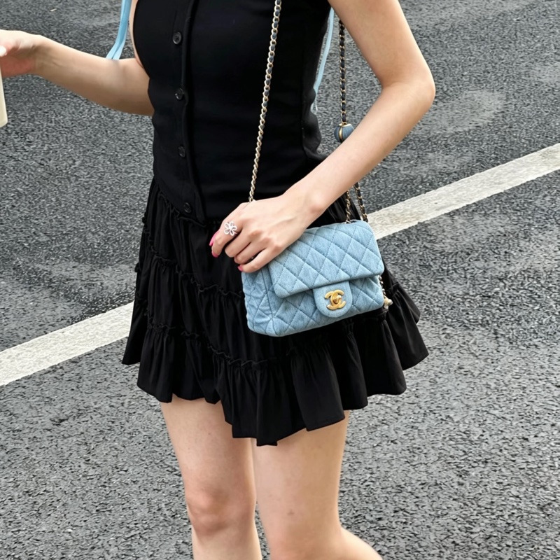 CHANEL香奈兒22C牛仔丹寜金球方胖子芯片款牛仔配色超美百搭-29