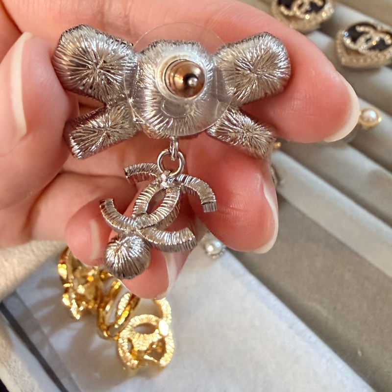 Chanel 蝴蝶結🎀方鑽珍珠耳環（針）-3