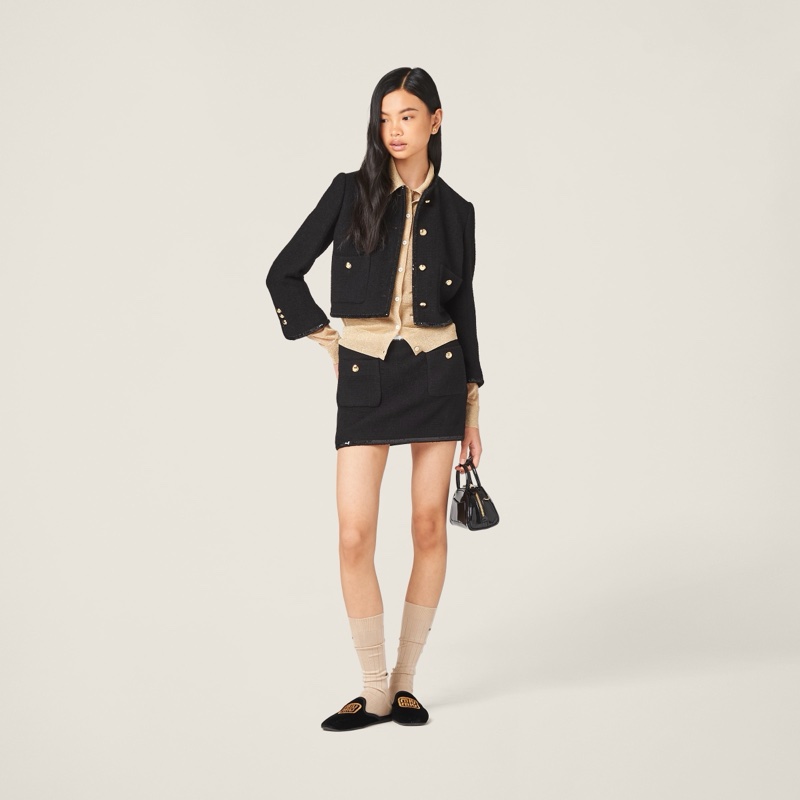 Miu Miu 女士 徽標羊毛半身裙IT-36 IT-38 IT-40碼-4