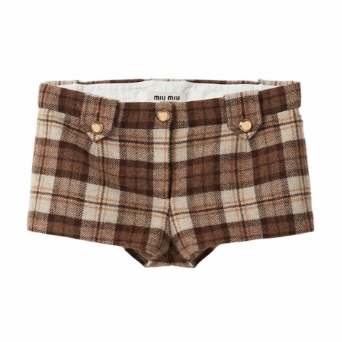 Miu Miu 女士 格紋徽標羊毛短褲IT-40 IT-42碼