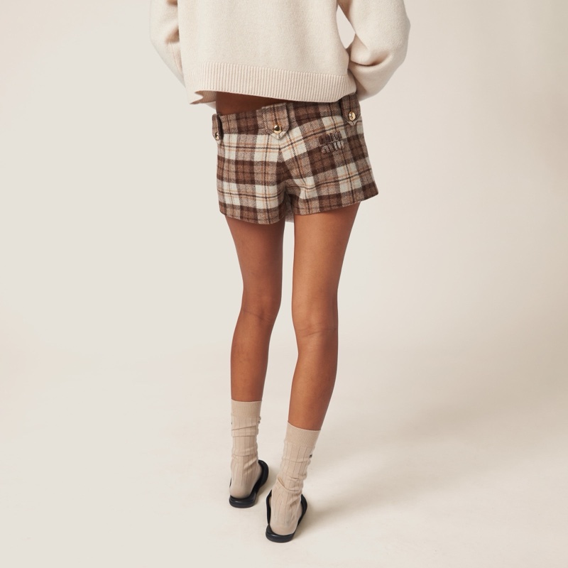 Miu Miu 女士 格紋徽標羊毛短褲IT-40 IT-42碼-4