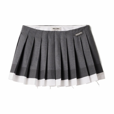 Miu Miu 女士 針織府綢褶皺迷你半身裙IT-36 IT-38 IT-40 IT-42碼