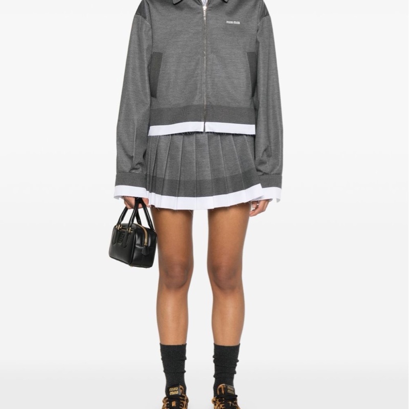 Miu Miu 女士 針織府綢褶皺迷你半身裙IT-36 IT-38 IT-40 IT-42碼-1