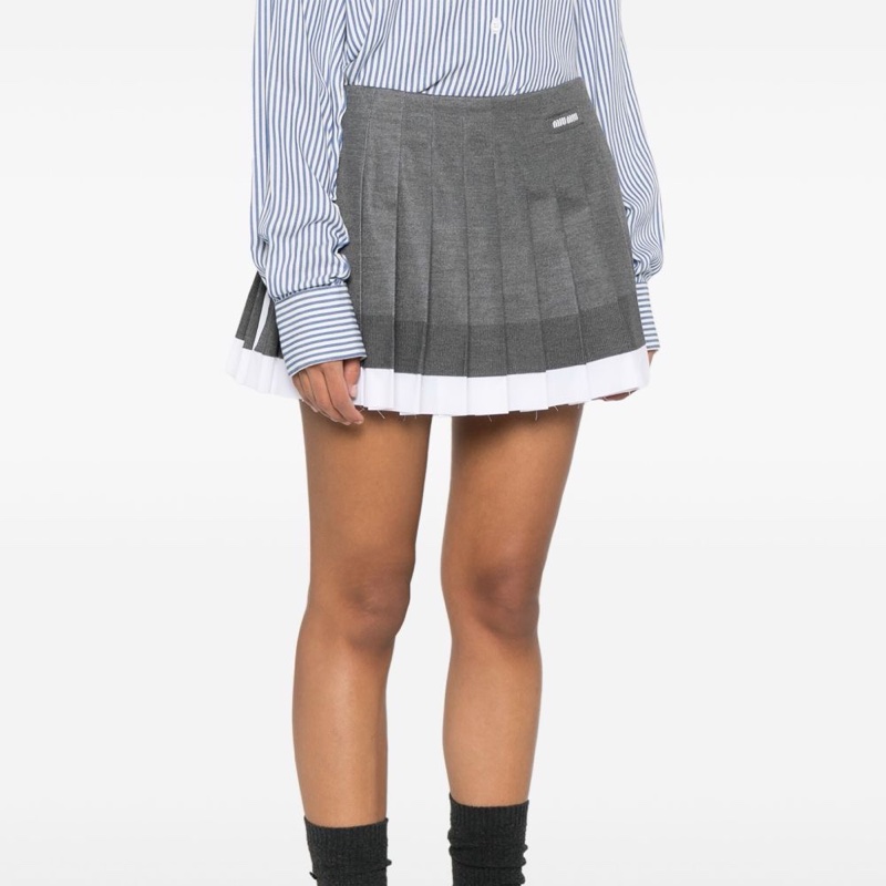 Miu Miu 女士 針織府綢褶皺迷你半身裙IT-36 IT-38 IT-40 IT-42碼-3