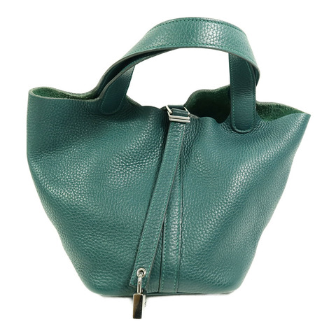HERMES Clemence皮革Picotin PM手挽袋Vert Bosphore