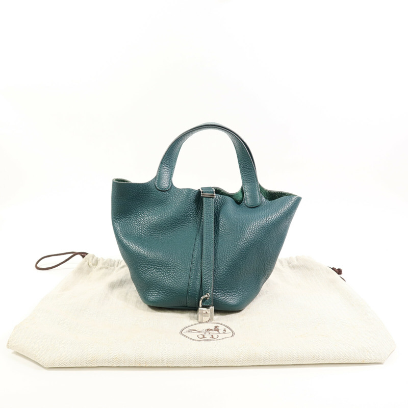 HERMES Clemence皮革Picotin PM手挽袋Vert Bosphore-9