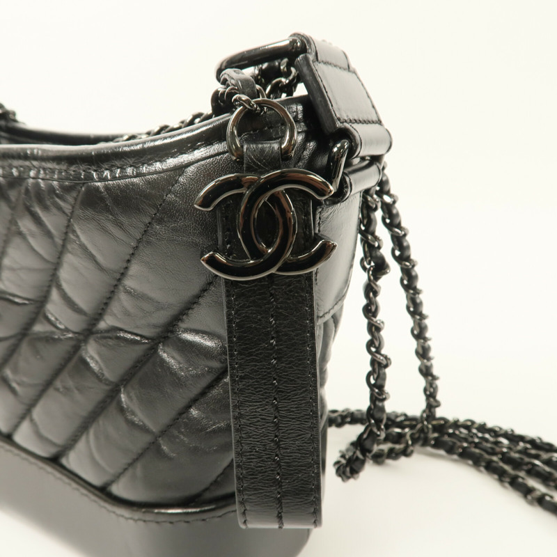 CHANEL 牛皮皮革Gabrielle Small So Black鏈帶手挽肩背兩用袋-5
