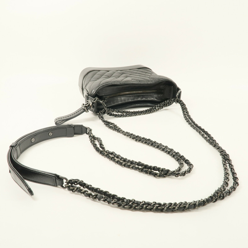 CHANEL 牛皮皮革Gabrielle Small So Black鏈帶手挽肩背兩用袋-8