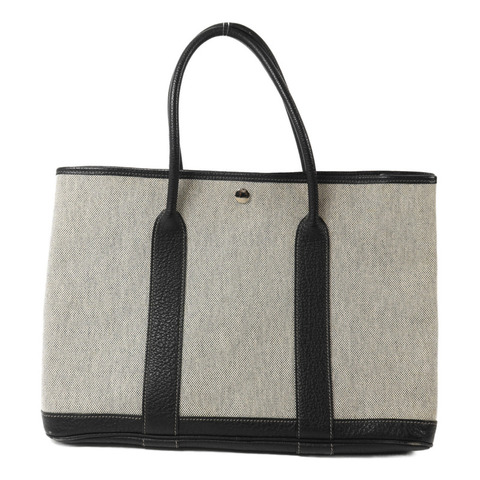 HERMES 帆布Garden Party PM手挽袋Noir/White