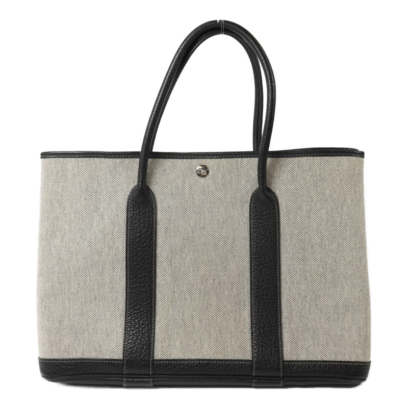 HERMES 帆布Garden Party PM手挽袋Noir/White-1