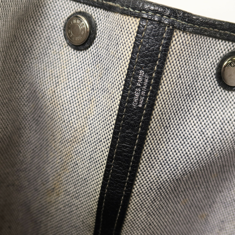 HERMES 帆布Garden Party PM手挽袋Noir/White-14