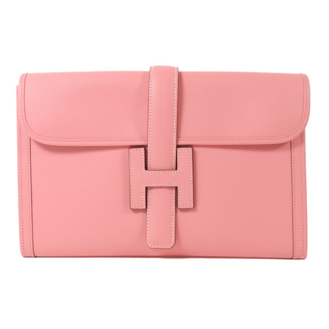HERMES Epsom皮革Jige Elan PM手拿包Rose Confetti