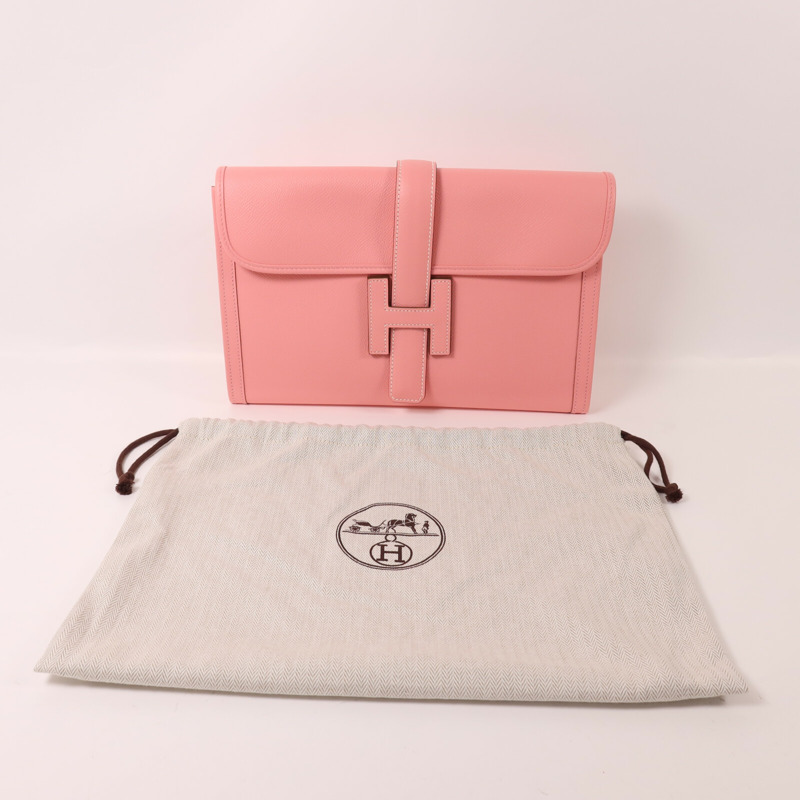 HERMES Epsom皮革Jige Elan PM手拿包Rose Confetti-7