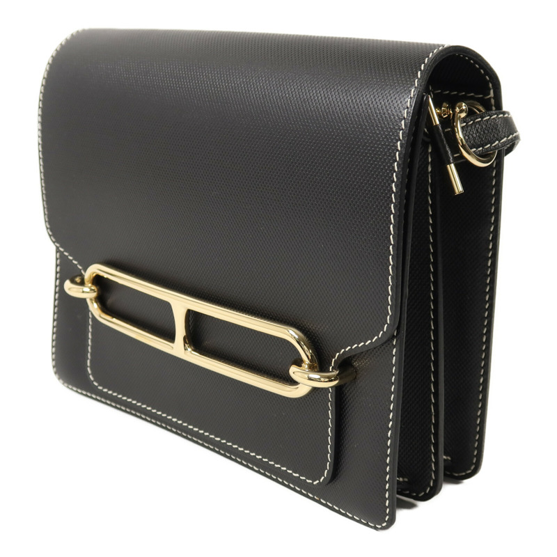 HERMES Grain d'H皮革Roulis 23肩背袋Noir-2