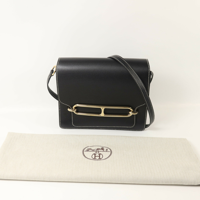 HERMES Grain d'H皮革Roulis 23肩背袋Noir-8