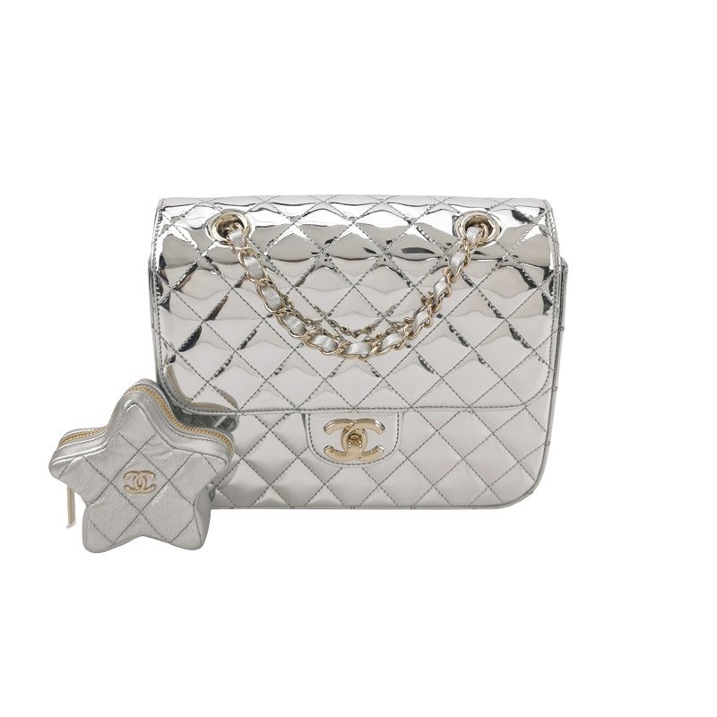 Chanel 羊皮純色菱格絎縫雙C釦子母包雙肩包-0