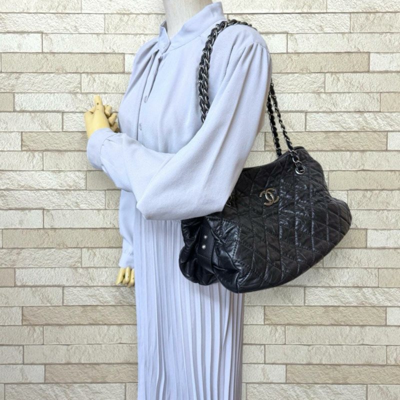 香奈兒絎縫肩背包，皮革，黑色，女士，香奈兒鏈條-1