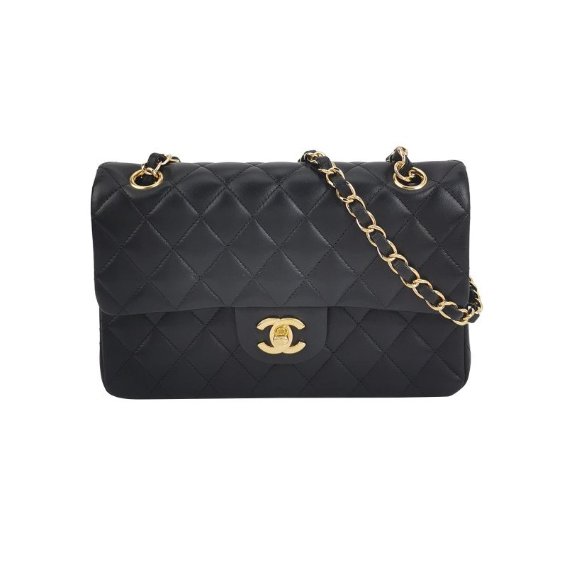 Chanel Classic Flap 經典款小號羊皮菱格絎縫雙C扣皮穿鏈單肩包-0