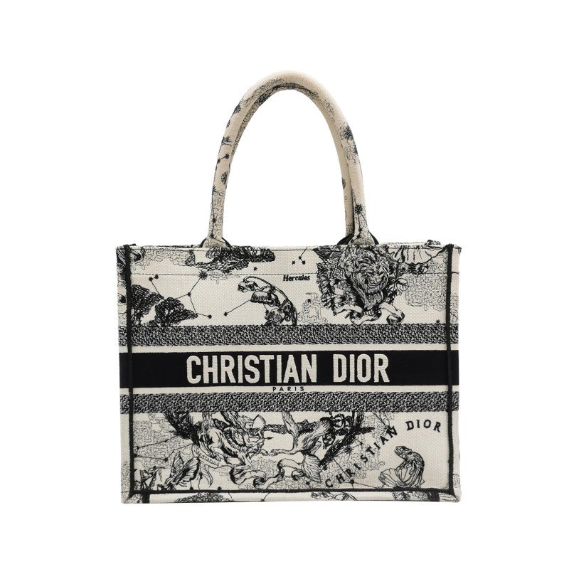 Dior Book Tote中型帆布Dior Zodiac圖案刺繡手提包-0