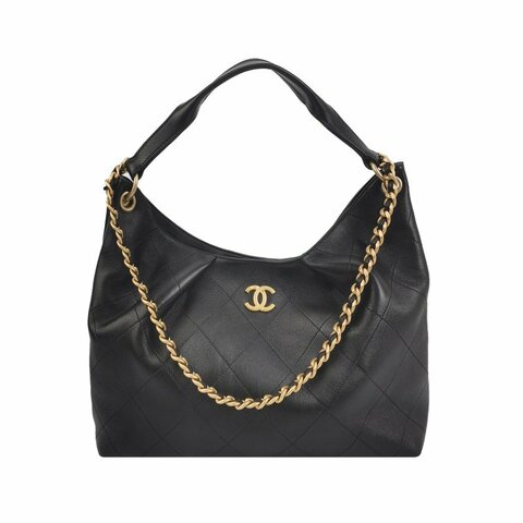 Chanel 羊皮純色菱格絎縫雙C Logo單肩包