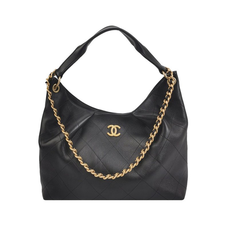 Chanel 羊皮純色菱格絎縫雙C Logo單肩包-0