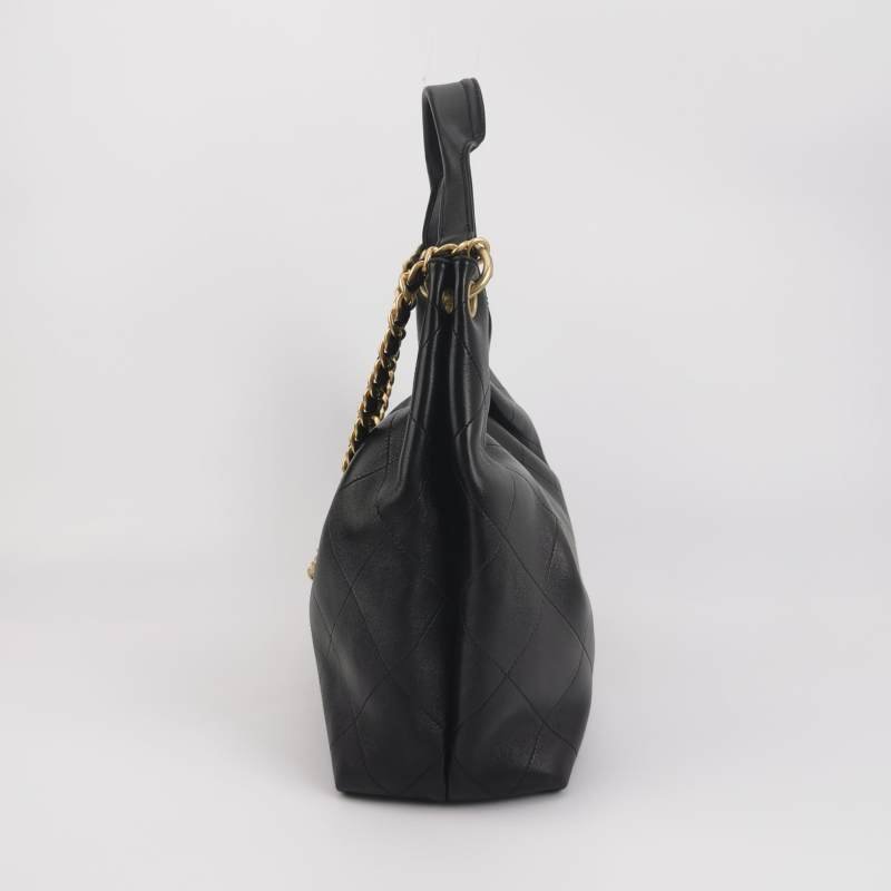 Chanel 羊皮純色菱格絎縫雙C Logo單肩包-2