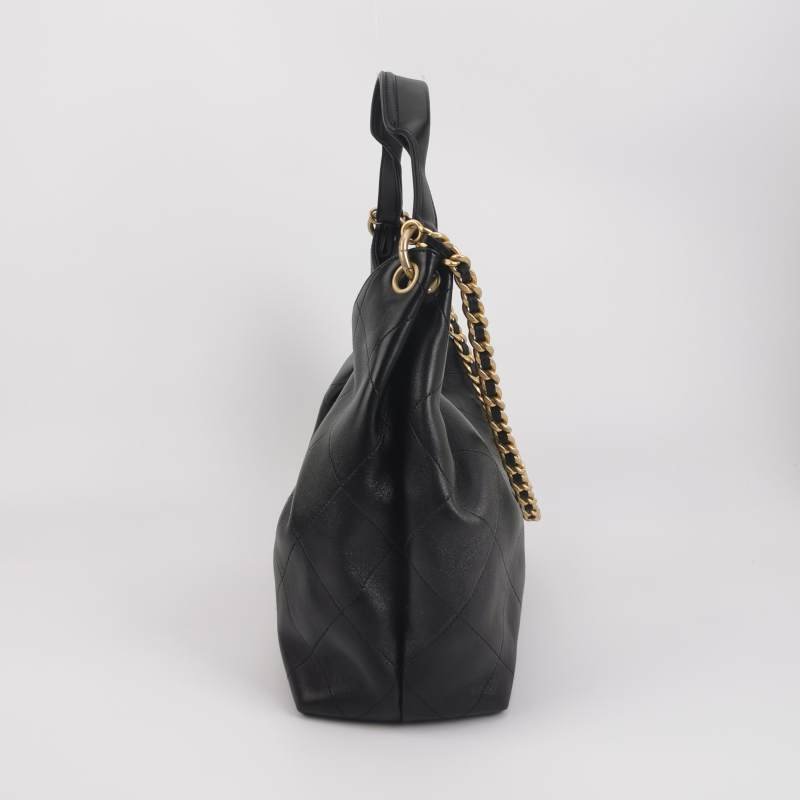 Chanel 羊皮純色菱格絎縫雙C Logo單肩包-3