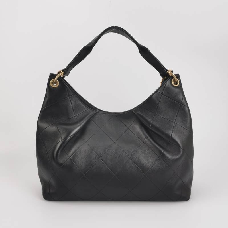 Chanel 羊皮純色菱格絎縫雙C Logo單肩包-4