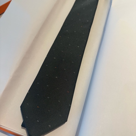 💖Herms 領帶 H 圖案💖 藍灰色 全新