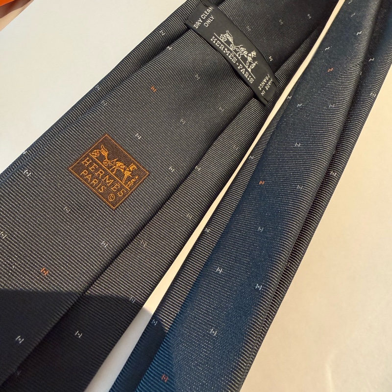 💖Herms 領帶 H 圖案💖 藍灰色 全新-3