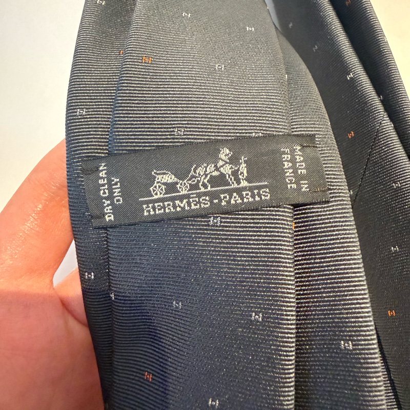💖Herms 領帶 H 圖案💖 藍灰色 全新-4