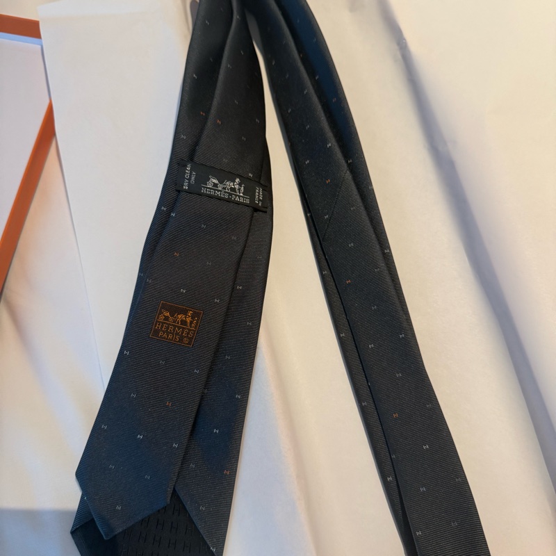 💖Herms 領帶 H 圖案💖 藍灰色 全新-5
