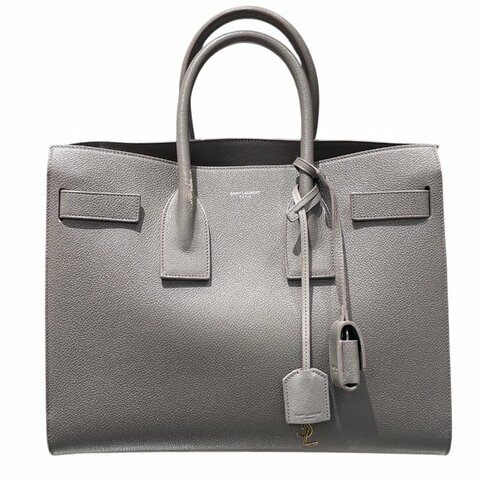 SAINT LAURENT 聖羅蘭 手提包 皮革 灰色 銀釦
