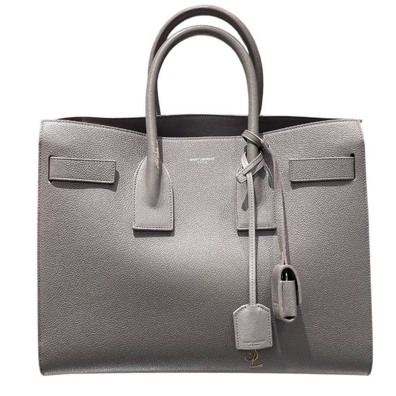 SAINT LAURENT 聖羅蘭 手提包 皮革 灰色 銀釦-0