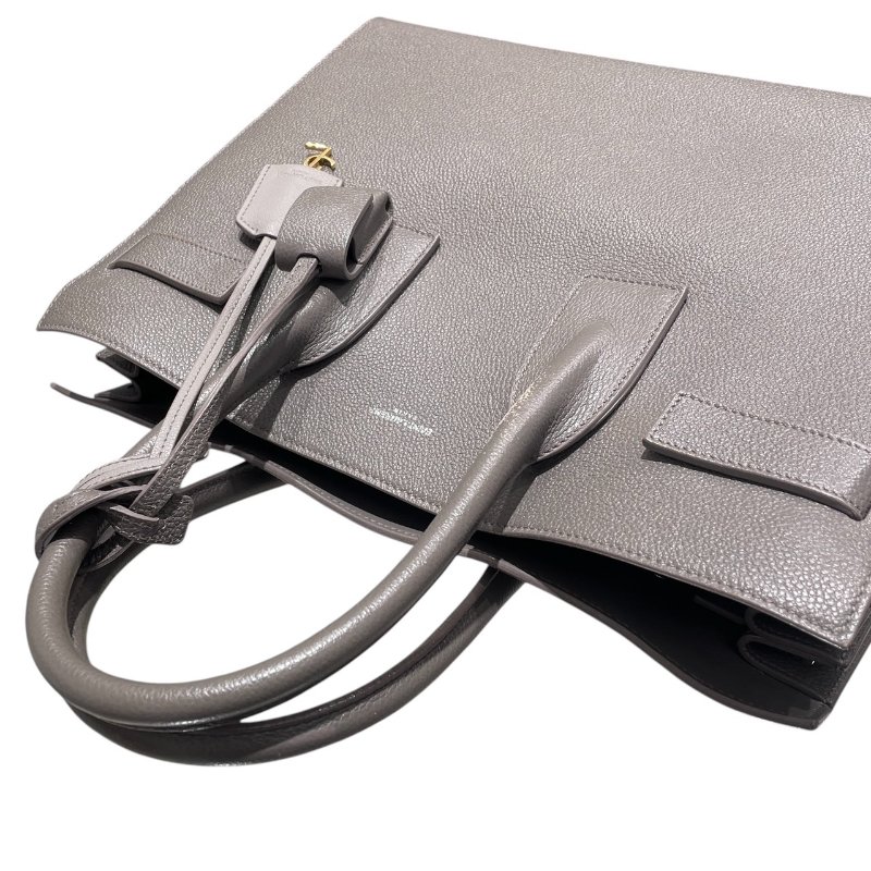 SAINT LAURENT 聖羅蘭 手提包 皮革 灰色 銀釦-9